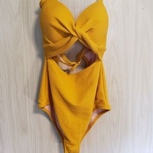 Mustard Yellow One Piece Cut-out Swim Suit 38DD